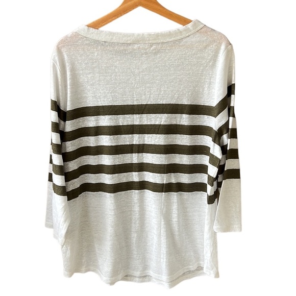 Chico’s New w Tag Striped 100% Linen Knit Top 3/4 Sleeve Large. White Green - Picture 6 of 9
